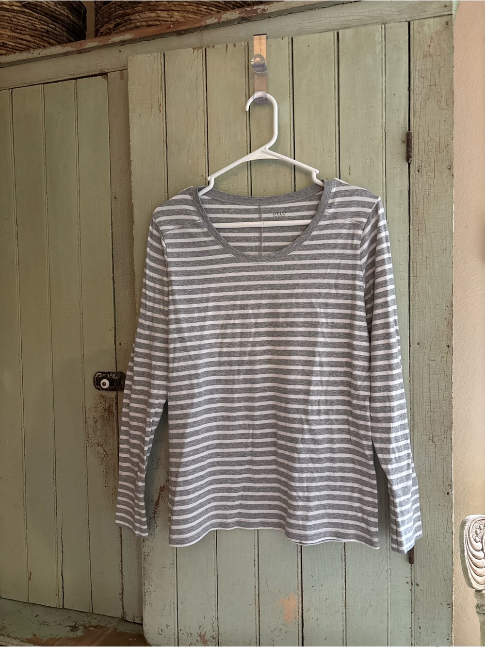 a.n.a Gray & White Striped Long-Sleeve Tee